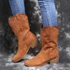 Boots Women Western Boots Autumn Vintage Long Tube Knight Boot Female Embroider High Heel Leather Shoes Knee-High Cowboy Boots 230311