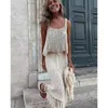 Dames badmode 2023 cover-ups gebreide sexy zie door mesh strandomslag zomer camisole blouse tassel lange rok tweedelige set holle out jurk y230311