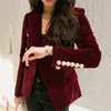 Kvinnors kostymer blazers Autumn Velvet Suit Jacket Fashion Buckle Slim Ol Chic Long Sleeve Blazers Feminino Casual Coat Office Ladies Ytterkläder F866 230311