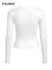 女性のTシャツPhumee Gothic Body Print Crop Tee Shats Fall Spring Y2K Korean Fashion Long Sleeve Oneck Skiny Top Tshirt Streetwear 230311