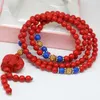 Strand Synthétique Rouge Cinabre 6mm 108 Perles Bracelet Multicouche Éléphant Pendentif Avec Bleu Jaune Entretoise Diy B804