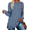 Women's T Shirts 2023 European And American Long Sleeve Round Neck Color Matching Split Top Loose Leisure Pullover T-shir