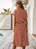 Abiti casual Dots Print White Summer Dress Women 2022 New Short Sleeve Tunica Vintage Midi Dress Casual Holiday Boho Beach Dress Vestidos G230311