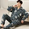 Men's Sleepwear Winter Warm Mens Pajamas Set Flannel Long Sleeve V Neck Homewear 2 Piece Casual Loungewear 5XL Hombre Pyjama Male Nightgown 230311