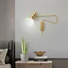 Duvar lambaları Uzun kol E27 Lamba Switch Rotatable Yatak Odası Vintage Sconce Okuma Aydınlatma Armatürleri Altın Siyah Metal