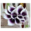 Couronnes De Fleurs Décoratives Fleur 9 Pièces / Lot Et Avoir 12 Couleurs Real Touch Violet Foncé Mini Calla Lily Bouquet De Mariage Dhccx