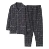 Herren-Nachtwäsche, dreilagig, dick, laminiert, Pyjama, männliche Geometrie-Pyjama-Set, volle Baumwolle, Herren, 2 Stück/Set, warm, Herbst, Winter, große Yards, Heimkleidung, 230311