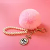 Keychains Pompon Keychain Artificial Fur Ball Pearl Chain Bow Tag Key Women Bag Car Keyring Porte Clef Holder Fluffy Pom Gifts