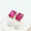 Boucles d'oreilles pendantes 585 violet plaqué or 14K Rose incrusté de cristal carré rubis pour les femmes Glamour luxe bijoux de fiançailles