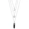 Choker Hollow Drei -Layer -Sternmond hexagonale Imitation Achat Schlüsselbein Kette Halskette für Frauen Mode Schmuck Geschenke