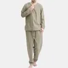 Men's Sleepwear Men's Home Pajamas Long Sleeve T-Shirt Pajamas Set Autumn Fashion Daily High Quality Pure Color Long Pants Pajama 2 Piece Set 230311