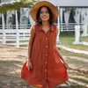 Casual Dresses Fashion Short Sleeve Loose Casual Mini Beach Woman Dress 2021 Summer Buttoned Cardigan Ladies Dresses For Women Robe Femme Black G230311