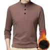 Herren Polos Männer T -Shirt Feste Farbe Langarm Ständer Kragen Basis Top Herbst Winter Winter Lose Plüsch mittleren Alters für tägliche Verschleiß 230311