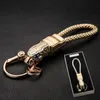 Nyckelringar av hög kvalitet Boxade diamanter Konfödda bil Luxury Creative Leopard Head Metal Key Ring Portable Leather Cord Chain Chain Chain
