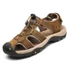 Män klassisk sommar äkta andningsbara läderskor mjuka utomhus romerska sandaler sko sandal