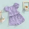 Clothing Sets 2Pcs Summer Born Baby Outfits Solid Color Short Sleeve T-Shirt High Waist Drawstring Shorts Cotton Casual Children Set