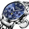 Wristwatches Men Watch Blue Automatic Mechanical Wristwatch Moon Phase Watches Waterproof Full Steel Male Clock Relogio Masculino 2023