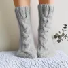 Women Socks Winter Thicken Cable Knitted Calf Solid Color Christmas Warm Chunky Twist Braided Crochet Boot Crew Hosiery Leg