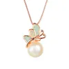 Pendant Necklaces Cute Female Blue White Opal Necklace Charm Butterfly Rose Gold Pearl For Women Dainty Animal Wedding NecklacePendant