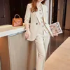 Tweede stuk broek van dames Lenshin 3 stuks Set Fashion Vest Pant Suit kantoor dames werkkleding voor vrouwen vrouwelijk formeel blazer jasje met cropp