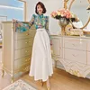 Women's Blouses & Shirts Vintage Lace Woman 2023 Print Stitching Elegant Long Sleeve Pretty And Chic Chiffon TopWomen's