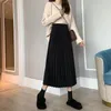 Faldas de gasa de primavera Harajuku Falda plisada de cintura alta para mujer moda de lana larga suelta línea a negra