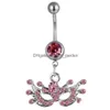 Navel Bell Button Rings D0004 Purple Color Bowknot Belly Ring 11mm Långt med 8/5 mm bollar Body Piercing Smycken Drop Deli Dhgarden Dhwzt