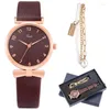 Armbandsur Premium Brown Women's Watch Fine Armband Gift Set med Box Quartz Clock Leather Strap Ladies Chains Presents To Girlvänwr