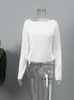 Women's TShirt Woman Fashion Casual Ruched Long Sleeve Tshirt Blouses Female White Skinny Cropped Bottoming Shirt Autumn Y2K Top Clothes 230310