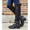 Laarzen dames winter lederen punk stijl knie laarzen vintage stud zip dames laarzen met riem gesp plus size schoenen 230311