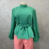 Blouses pour femmes Chemisier en mousseline de soie Femmes Printemps Automne À Manches Longues O Cou Europe Et Amérique Tops Surdimensionné Solide Casual Bureau Dame Chemises