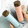 Stainless Steel Vacuum Water Bottle Wood Grain Lid Thermal Insulation Drinking Cups Portable 500ml Thermos Straight Tumbler BH8430 TQQ