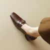 Chaussures habillées 2023 printemps femmes pompes en cuir fendu pour bout carré mocassins Med talons mode ceinture boucle Zaptos De Mujer
