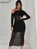 Abiti casual Articat Mesh See Through Women Dress Sexy Set da 3 pezzi Elegante moda femminile Abbigliamento Slim Canotta Black Bodycon Gonne 230310