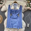 Casual klänningar Autumn Pure Desire Wind ClaVicle Hängande nacke Lace-Up Hollow Floral Sexig Package Hip Dress