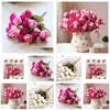 Ghirlande di fiori decorativi Rosa rossa artificiale Primavera 18 Teste di fiori Camelia Magnolia Floreale Matrimonio Peonia Disposizione Bou Dhucu