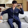 Men's Sleepwear Print Boys Pajamas Suit 2PCS Shirt Pants Men Cotton Nightgown Homewear Sleep Set Loose Nightwear Sleepwear Intimate Lingerie 230311