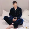 Men's Sleepwear Men Pajamas Sets 2PCS Sexy Cardigan Pyjamas Suit Velour Lingerie Sleepwear Long Nightwear Autumn Home Wear L-XXL 230311