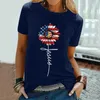Women's T Shirts Printed Neck Day Womens Shirt Short Loose Sleeve Independence Casual Top Round Women's Lounge