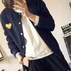 Women Cardigan Sweaters Letter Embroidery Heart V-neck Long-sleeved Single-breasted Wool Polyester Autumn Solid Loose Casual Sweater