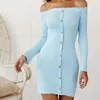 Robes décontractées Sexy Slash cou hors épaule robe corset à manches longues mini mince vêtements formels pour les femmes courtes fête élégante