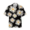 Mäns avslappnade skjortor 3d svart daisy blommor tryckt hawaiian kort ärmskjorta män sommar lös för harajuku toppar streetwear