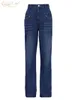 Women's Jeans Clacive Vintage Blue Denim Jeans Woman Fashion High Waist Straight Office Lady Trousers Elegant Full Length Pants For Women 230311