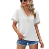 Women's Blouses Fashion Loose V Neck Chiffon Shirt Women Short Sleeve Solid Casual Summer Tops Office Lady Elegant Blouse 24707