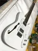 Classic TL Semi Hollow Body White Electric Guitar Crome Tremolo Bridge