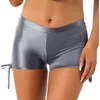 Damen-Shorts, glänzend, Kordelzug, Damen, lässig, einfarbig, dehnbar, niedrige Taille, Sommer, Strand, Yoga, Fitnessstudio, Sport, kurze Leggings