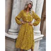 Casual Dresses 2021 Autumn And Winter Dress Ladies Long-sleeved Dress Leopard Print Loose V-neck Big Swing Dress White Casual Fashion Suit G230311