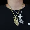 Chains Iced Out Full Zircon Paved Praying Hand Pendant Necklace With Cross Gold Color Hip Hop Fashion Charm Jewelry Gift For Men Women