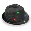 Sombreros de jazz LED Luz intermitente Up Fancy Dress Sombreros de fiesta de baile Gorra luminosa de lámpara de hip-hop unisex