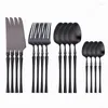 Dinnerware Sets Black Gold Cutlery Set Stainless Steel 4 Kitchen Utensils Forks Knives Spoons Matte Travel Drop